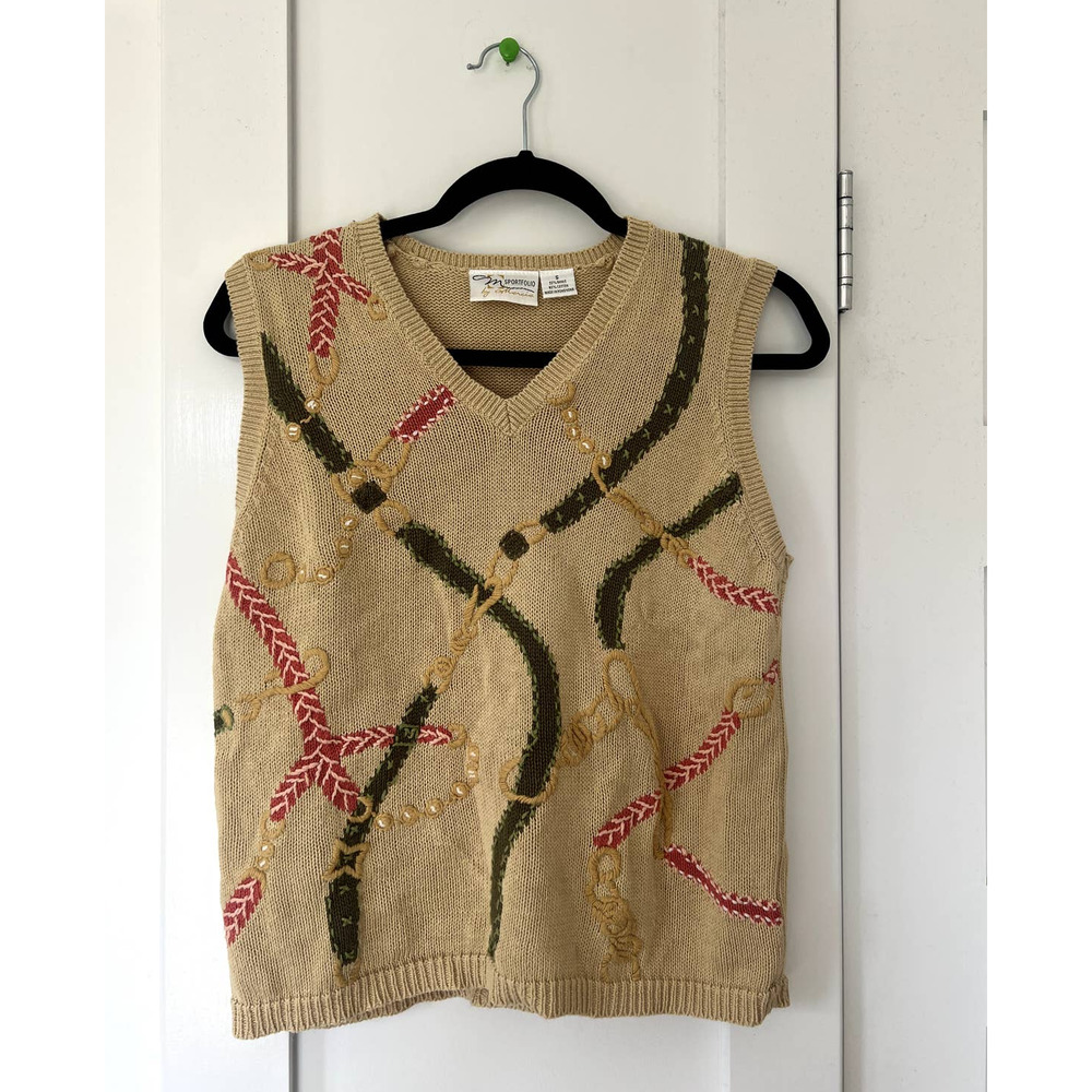 Rope and Chain Design Tan Sweater Vest